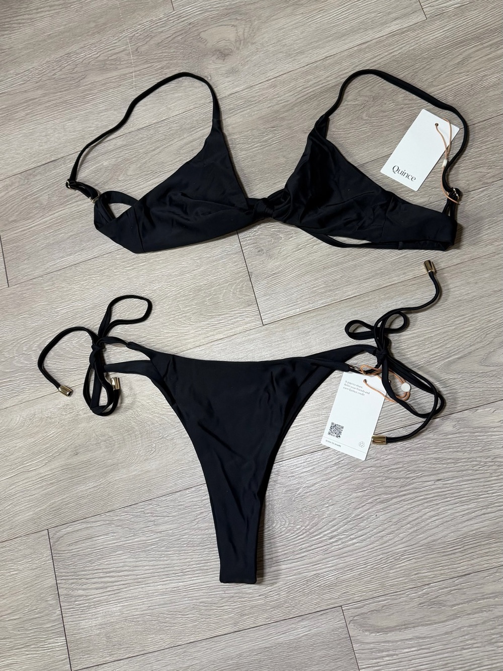 Quince NWT Women's Black Triangle Tie-Side Bikini Set size L/XL